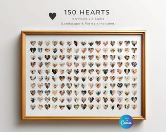 Minimalist 150 Hearts Photo Collage, Modern Valentine's Day Decor, Square Wall Art Gift for Loved One, Editable Canva Template