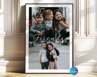 Vriendenfotocollageposter: jubileumcadeau bewerkbare canvasjabloon (digitale download)