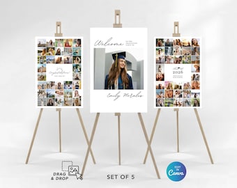 Graduation Party Welcome Sign Template, Minimalist Grid Design Poster for Graduation, Graduation Board Yard Sign, Editable Canva Template