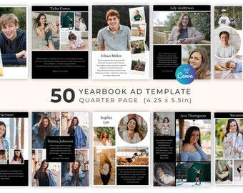 50 Yearbook Ad Template Set, Quarter Page, Senior Ad, Graduation Tribute, Personalized Photo Collage Ad, Editable in Canva