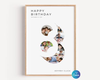 Eighth Birthday Photo Collage Template, Number 8 Milestone Sign, Custom 8th Birthday Photo Board, Editable Canva Template DIY