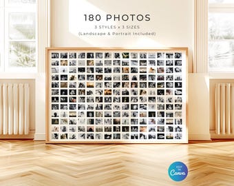Sjabloon 180 fotocollage, minimalistische rasterontwerpposter, landschapsportret, aandenken verjaardagscadeau, canva bewerkbare digitale sjabloon