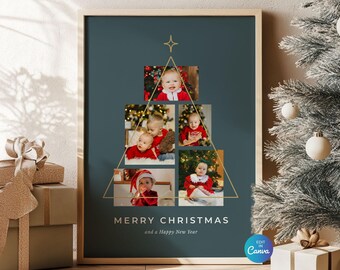 Weihnachtsbaum-Fotocollage, moderne Feiertagswandkunst: Bearbeitbare Canva-Vorlage (Digitaler Download)