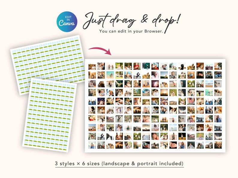 Mall för 150 fotokollage, minimalistisk rutnätsdesignposter, landskapsporträtt, jubileumspresentminne, redigerbar digital mall för Canva bild 4