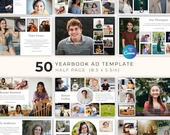 50 Yearbook Ad Template Set, Half Page, Senior Ad, Graduation Tribute, Personalized Photo Collage Ad, Editable in Canva