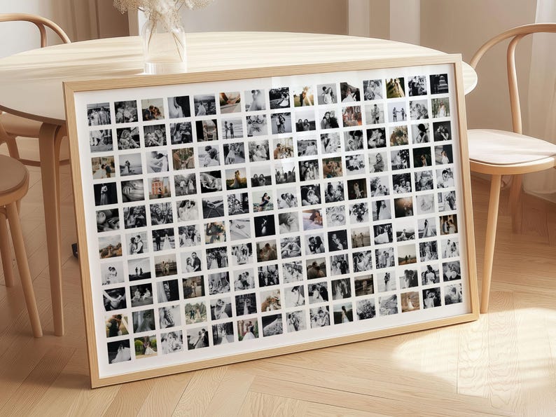 Mall för 150 fotokollage, minimalistisk rutnätsdesignposter, landskapsporträtt, jubileumspresentminne, redigerbar digital mall för Canva bild 2