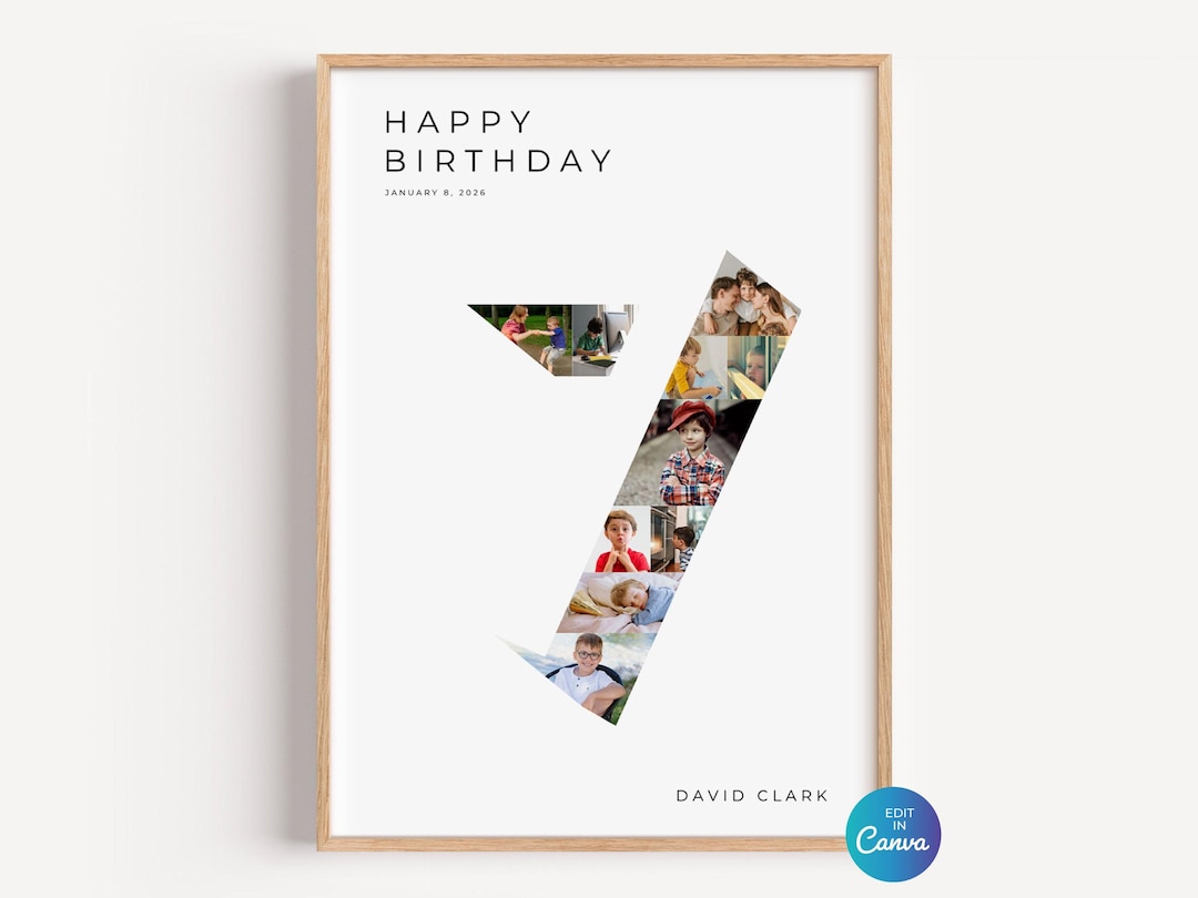 Seventh Birthday Photo Collage Template, Number 7 Milestone Sign ...