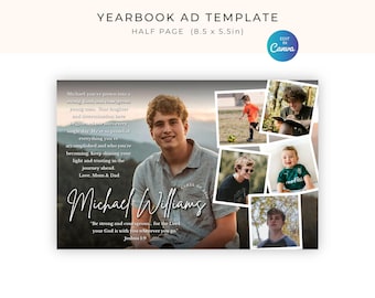 Editable Yearbook Ad Template, Half Page, Senior Yearbook Ad, Graduation Tribute, Personalized Photo Collage Ad