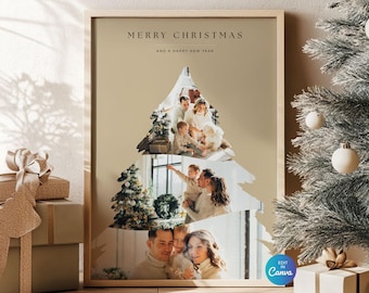Weihnachtsbaum-Fotocollage, moderne Feiertagswandkunst: Bearbeitbare Canva-Vorlage (Digitaler Download)