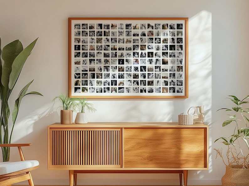 Mall för 150 fotokollage, minimalistisk rutnätsdesignposter, landskapsporträtt, jubileumspresentminne, redigerbar digital mall för Canva bild 3