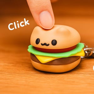 Burger &quot;Cat&quot; Clicker – Kawaii Cat Burger Fidget Keychain desk toy for Stress Relief & Fun, Cute Gift for Foodie Friends or Desk Play