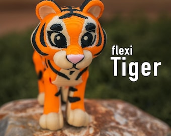 Flexi Tiger – 3D Printed Articulated Flexi Animal, Cute Gift for Animal Lovers, Desk Pet or Bag Charm, Fidget Keychain