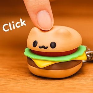 Kawaii Burger Cat Clicker: 3D Gedruckter Fidget Schlüsselanhänger
