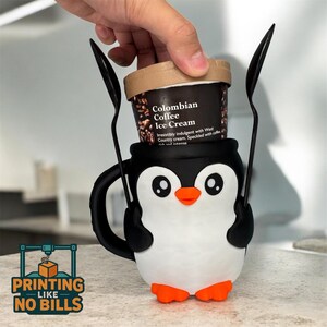 Portavasos y cucharillas para helado de pingüino, ideal para una divertida noche de cine y postres en familia, idea de regalo para amigos, colegas y niños