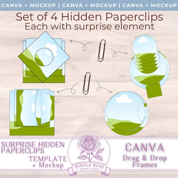 Surprise Hidden Paperclips CANVA Template with MOCKUP Template: Set of 4 Double-sided Interactive Paperclips for Junk Journals