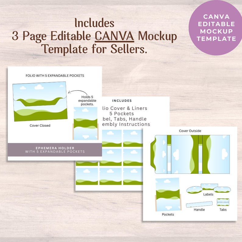 Ephemera Holder Canva Template & Mockup: 5 Expandable Pockets Folio - Etsy