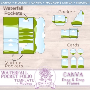 Waterfall Pockets Folio Canva Template & Mockup: Junk Journal Folio, Taschen, Karten
