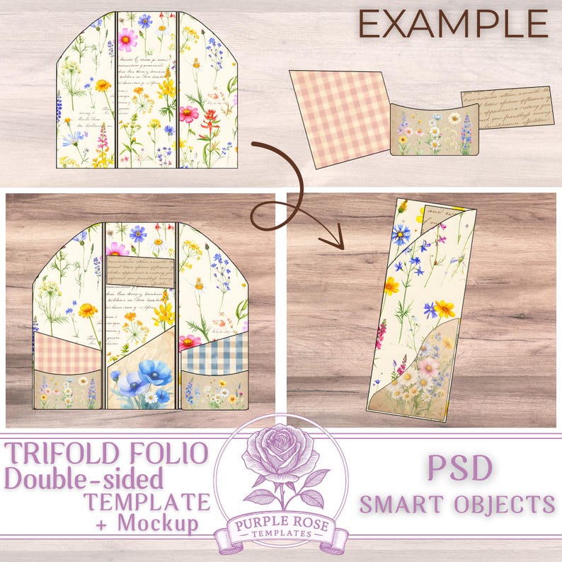 Trifold Folio PSD Smart Objects Template & Mockup: Junk Journal Folio ...