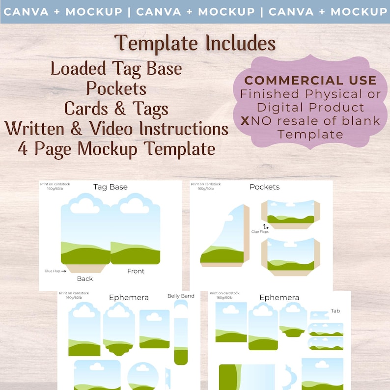 Loaded Tag Insert Scalloped Loaded Tag Canva Template & Mockup: Junk Journal Ephemera ...