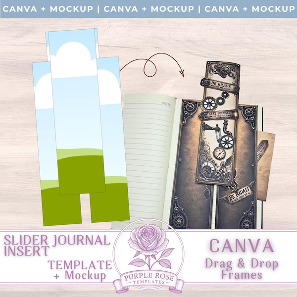 Slider Junk Journal Insert CANVA Template with MOCKUP Template: Interactive with Tuck Spots