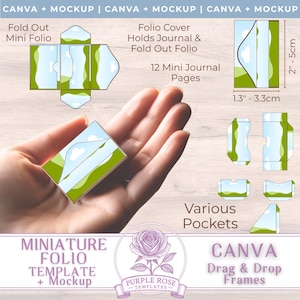 Mini Junk Journal Folio CANVA TEMPLATE + Mockup Template | Miniature Kit with Folio Cover, Pages, Fold out Folio, Pockets and Ephemera