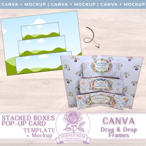 Puede incluir: Una plantilla digital para una tarjeta pop-up de cajas apiladas con tres niveles con patrones florales y textos religiosos. El nivel superior dice Fear the Lord, el medio Blessed is the man that trusteth in him y el inferior Taste and See.
