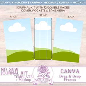 No-Sew Junk Journal Kit Canva Template & Mockup: Komplettes Junk Journal Kit, Taschen, Ephemera, Karten, Tags