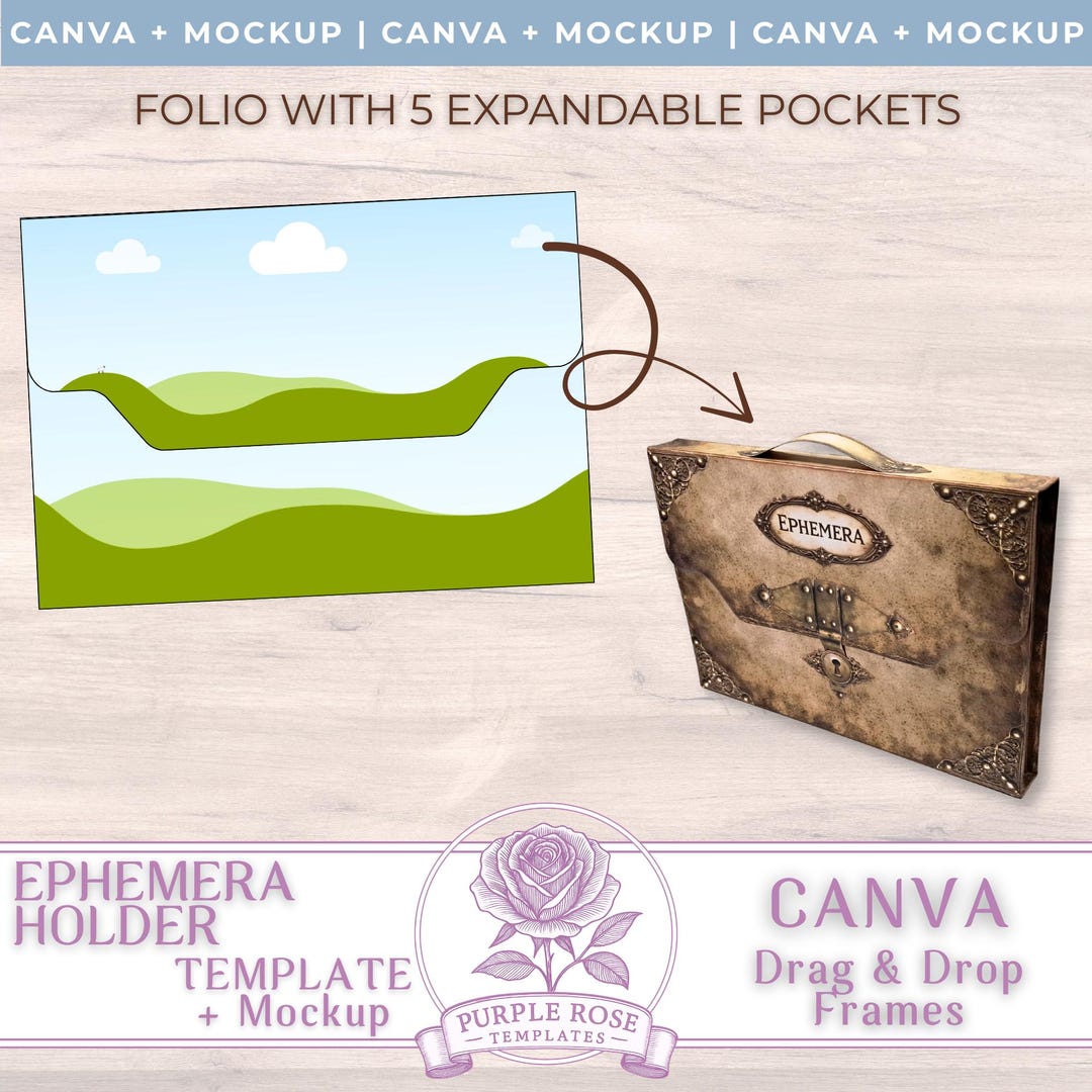 Ephemera Holder Canva Template & Mockup: 5 Expandable Pockets Folio - Etsy