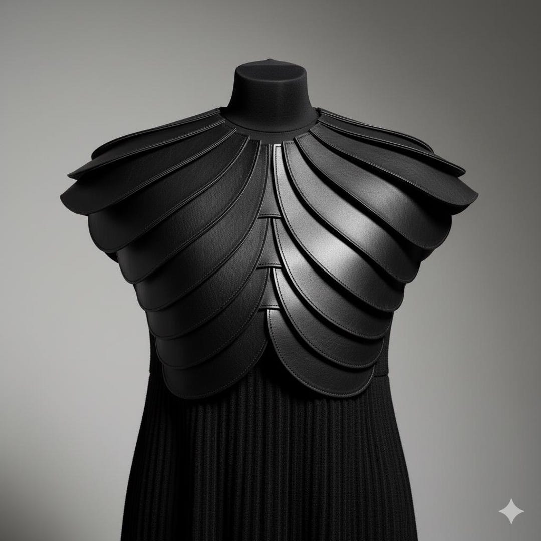 Caplette Armor Sculptural Black Leather Armor Capelet , Avant-garde Unisex Outerwear ...