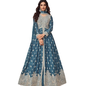 Embroidered Chinon Silk Anarkali Gown: Indian Pakistani Party Dress