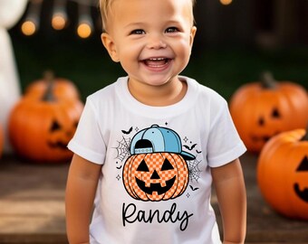 Personalized Halloween Pumpkin Shirt, Retro Toddler Boy Tee