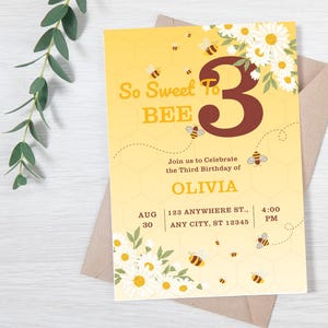 Cute Honey Bee Birthday Invitation | Editable Canva Template | Bumble Bee Party Invite