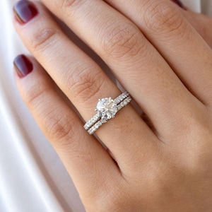 Moissanite Engagement Ring Set: Round Cut Bridal Ring, Sterling Silver or Gold