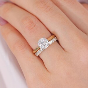 Solid Gold Moissanite Engagement Ring Set: Round Cut Bridal Wedding Rings