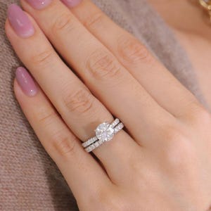 2 CT Round Moissanite Engagement Ring Set: Hidden Halo, Half Eternity Band