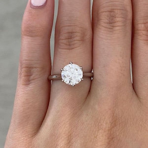 Solitaire Moissanite Ring, Round Diamond Engagement Ring, 14K White Gold Anniversary Ring for Women, Personalized Gift, Handmade Jewelry