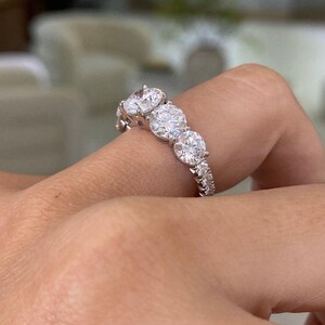 Round Cut Moissanite Wedding Band, 14K Gold Pave Set Diamond Ring, Half Eternity Stacking Anniversary Gift, Stackable Band Matching Band