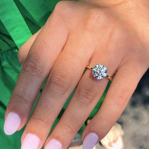 Solid Gold Hidden Halo Moissanite Ring: Round Cut Engagement Ring