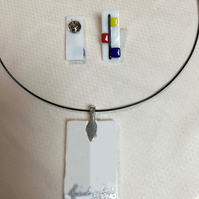 Fused Glass Pendant and Post Ear Rings