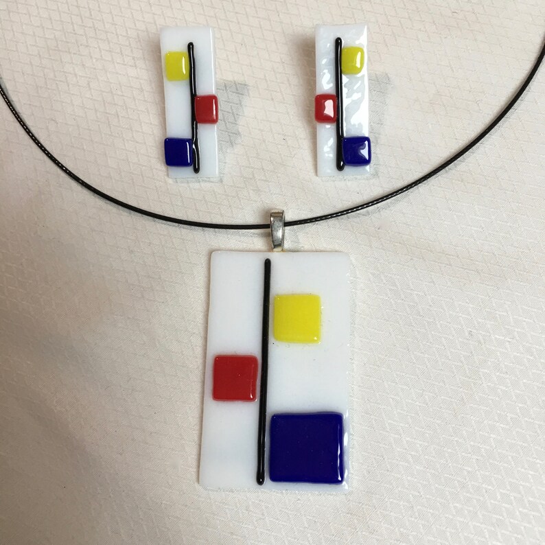 Fused Glass Pendant and Post Ear Rings