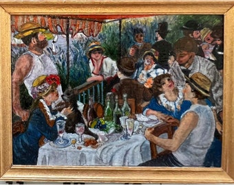 After Renoir's "Luncheon of the Boating Party" Oil Painting 4' x 3" by Linda Farris