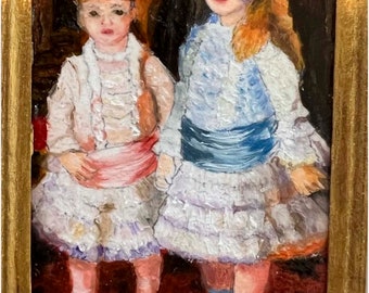 After Renoir's Oil "Pink and Blue" Miniature Oil 1 7/8'w x 3"h.