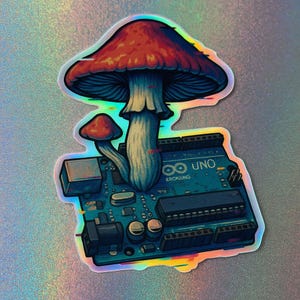 Holo-Pilz Aufkleber: Cyberpunk Platinen Art