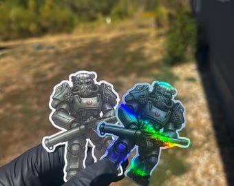 Adesivo holográfico Brotherhood Power Armor | Inspirado em Fallout | Adesivo gamer retrô de ficção científica