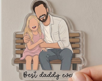 Benutzerdefinierte neuer Vater Fotomagnet, personalisiertes gesichtsloses Porträt von Vater und Vater, Geschenk für Mann von Frau