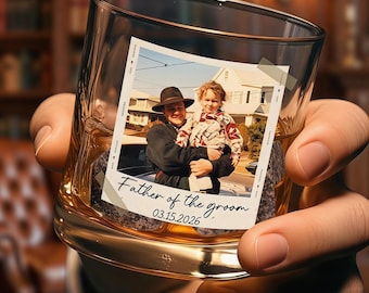 Father of the Bride Photo Whiskey Glass, Personalized Wedding Gift for Dad From Daughter, Custom Keepsake for Wedding Day Barware Cup