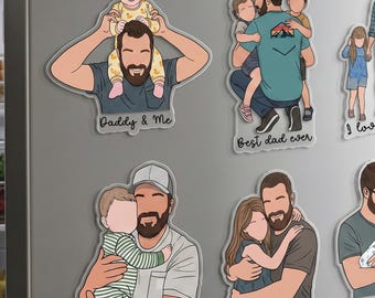 Custom Photo Magnet for Dad or Grandpa, Personalized Faceless Portrait, Grandparents Day Gift, Dad and Child Family Keepsake