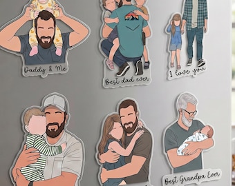 Custom Photo Magnet for Dad or Grandpa, Personalized Faceless Portrait, Grandparents Day Gift, Dad and Child Family Keepsake