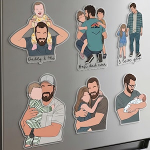 Custom Photo Magnet for Dad, Personalized Dad and Son Faceless Portrait, First Father's Day Gift for Husband, Dad and Daughter Gift