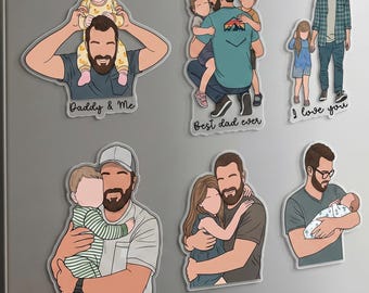 Custom Photo Magnet for Dad, Personalized Dad and Son Faceless Portrait, First Father's Day Gift for Husband, Dad and Daughter Gift